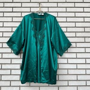 Vintage Victoria’s Secret Gold Label Chemise Robe Set Emerald Green